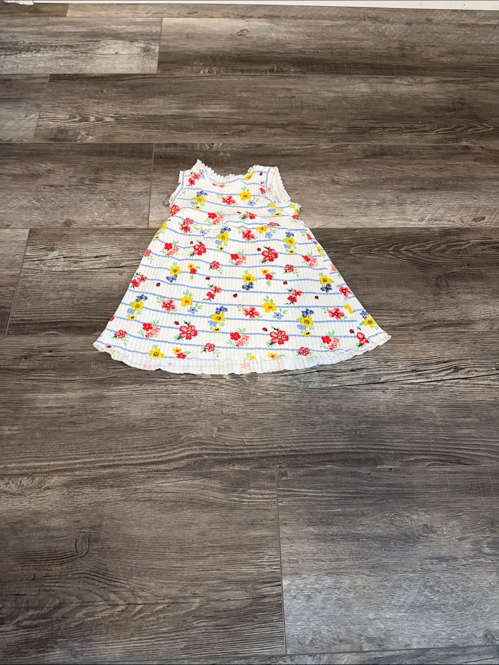Little Me White Floral Stripe Sundress for Girls with Pink & Yellow Flowers